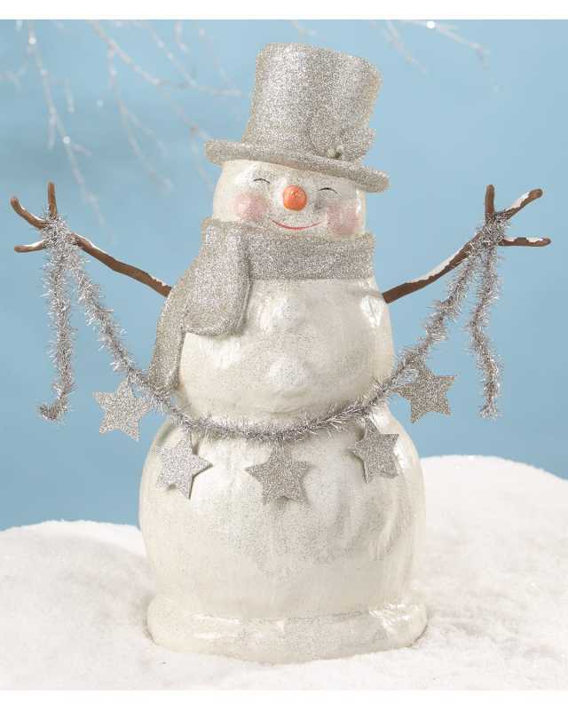 Platinum Smiley Snowman Large Paper Mache Christmas Decor